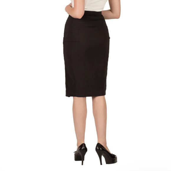 Black Tatyana Catwalk Pencil Skirt with Kick Pleat - Picture 2 of 9